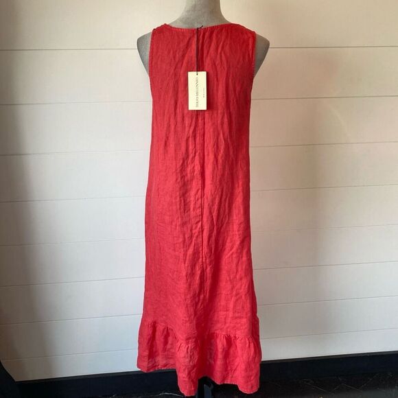 Terzo Millennio Italy Linen Drop Ruffle Women's Red Midi Long Dress Size XS - Picture 5 of 10